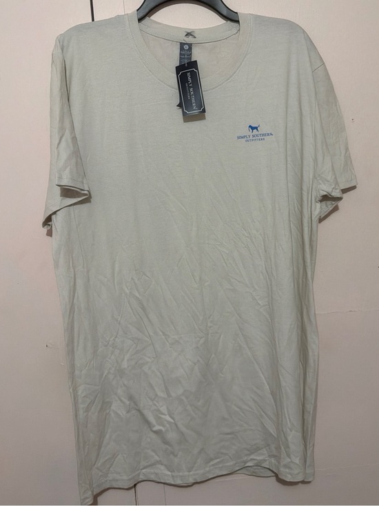 Simply Southern Tops - Simply Southern Light Beige Short Sleeve Crewneck Tee with Blue Logo
